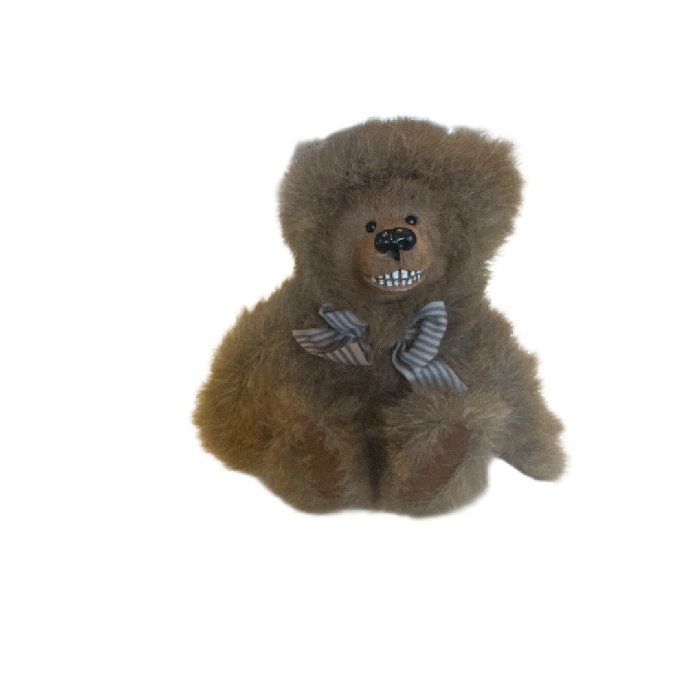 Kimbearlys Originals A&A Plush Brown Teddy Bear w/Teeth IE/0087 Striped Bow